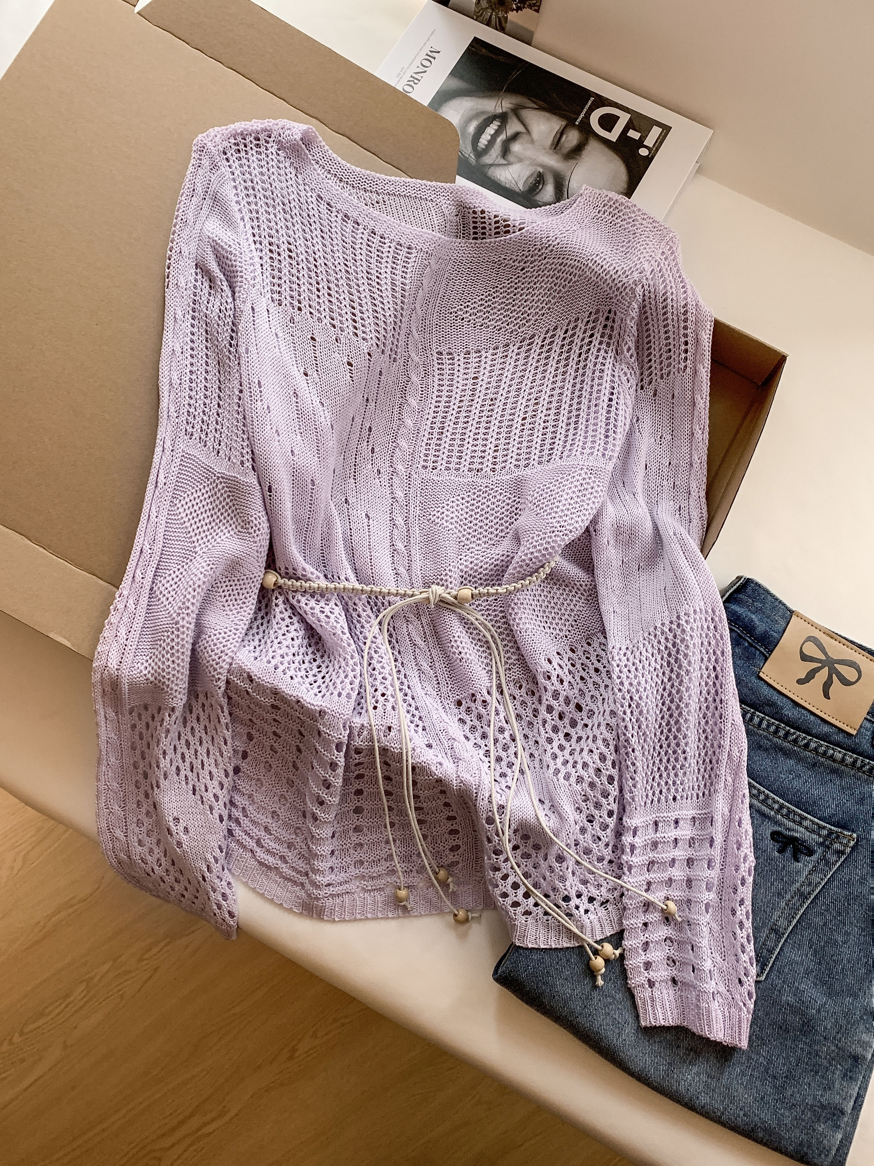 實拍 法式鏤空鉤花長袖針織衫女夏季新款慵懶風百搭顯瘦防曬罩衫