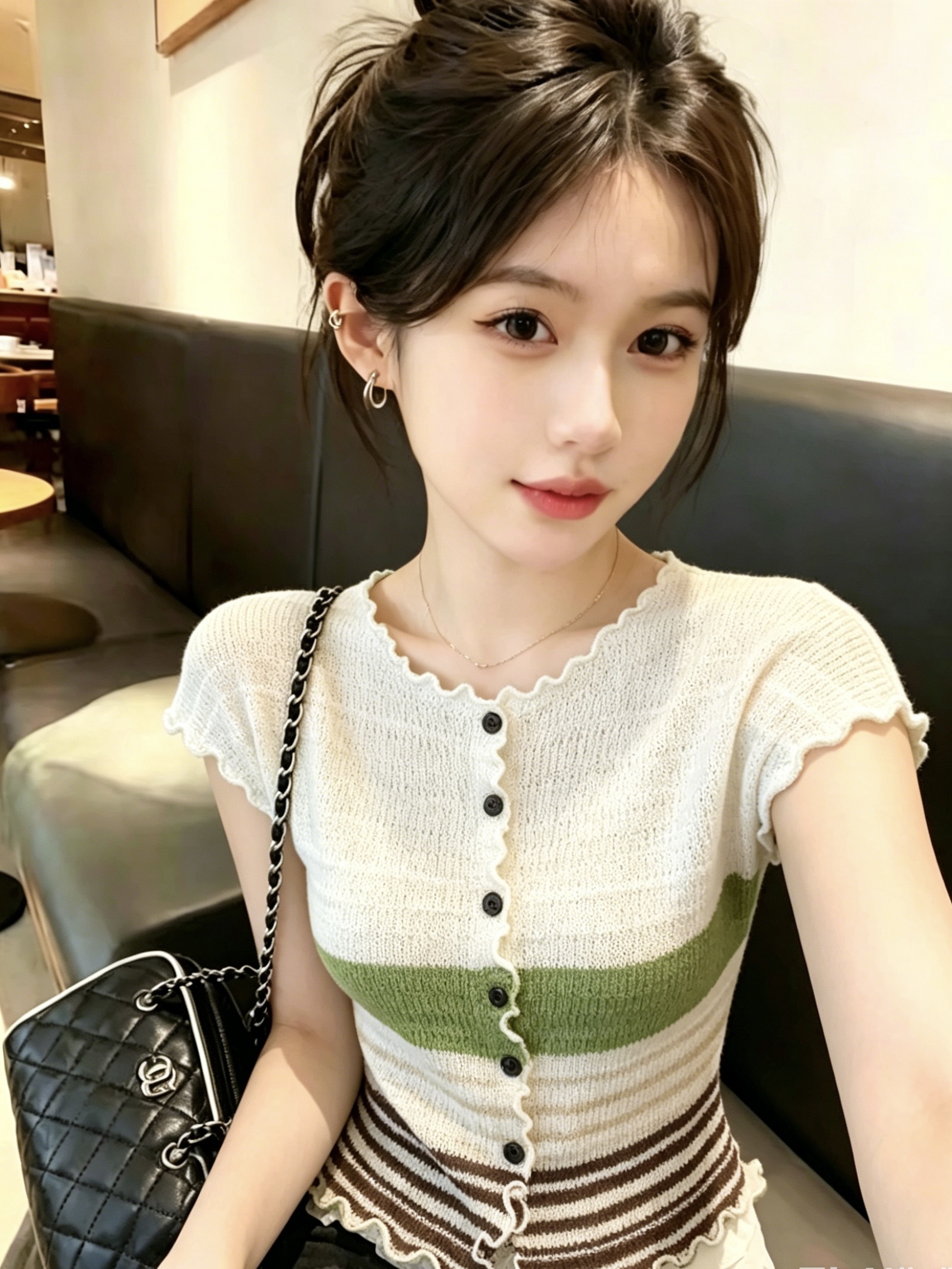 AI圖 韓系撞色條紋復古針織開衫夏季修身顯瘦巨好看絕美上衣女潮