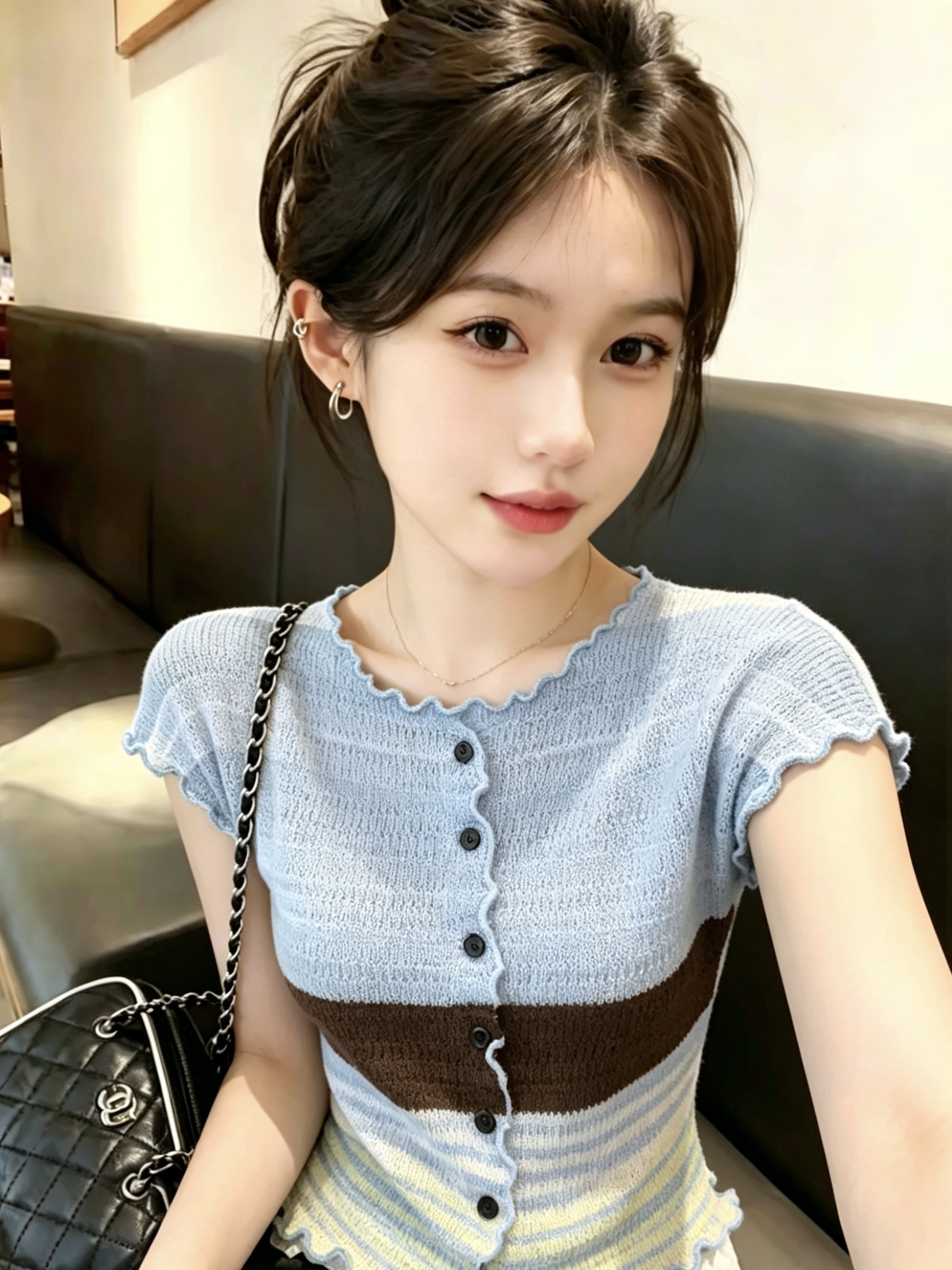 AI圖 韓系撞色條紋復古針織開衫夏季修身顯瘦巨好看絕美上衣女潮