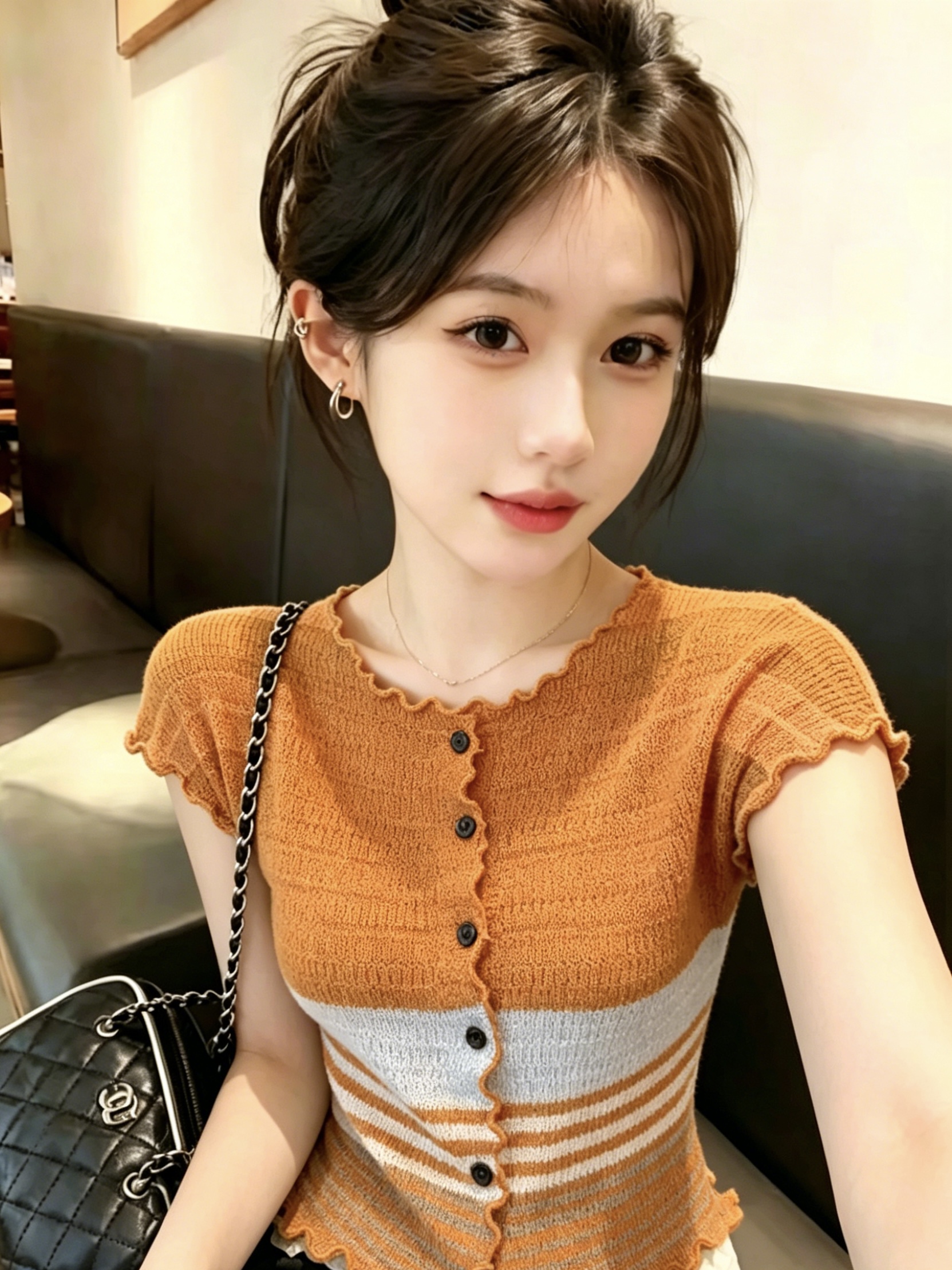 AI圖 韓系撞色條紋復古針織開衫夏季修身顯瘦巨好看絕美上衣女潮