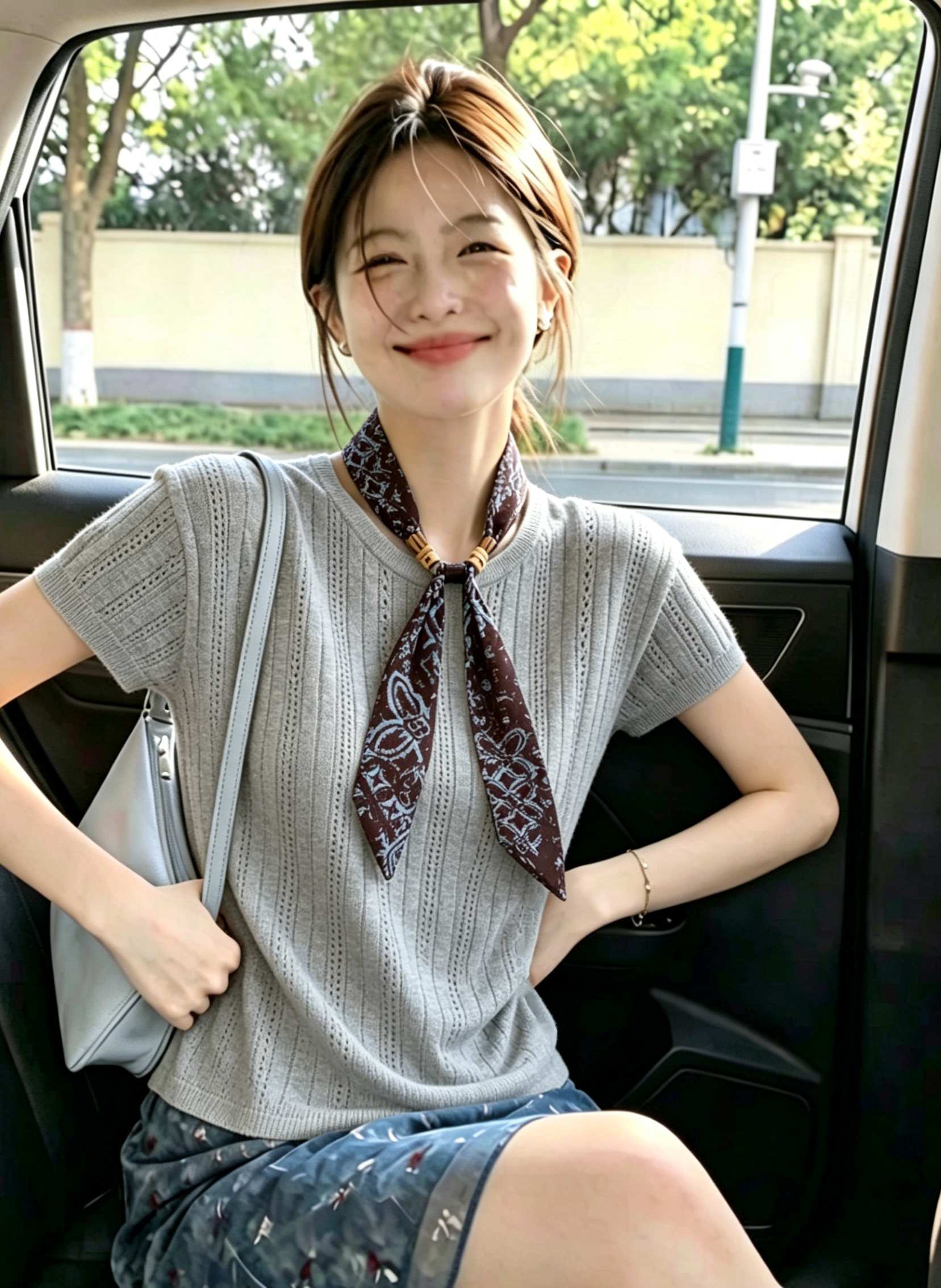 實拍 韓系鏤空飛飛袖針織衫配絲巾女夏季設計感時尚洋氣百搭上衣