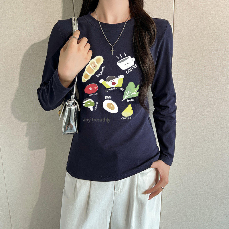 MY12923# 92棉8氨纶长袖t恤打底衫女不紧身不漏脐圆领上衣女裝貨源...