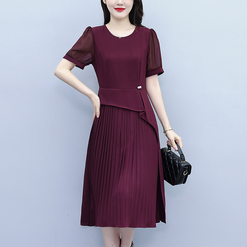 RY2607# 2026夏季新品高端大码显瘦遮肉压褶气质时尚百搭女装连衣裙...