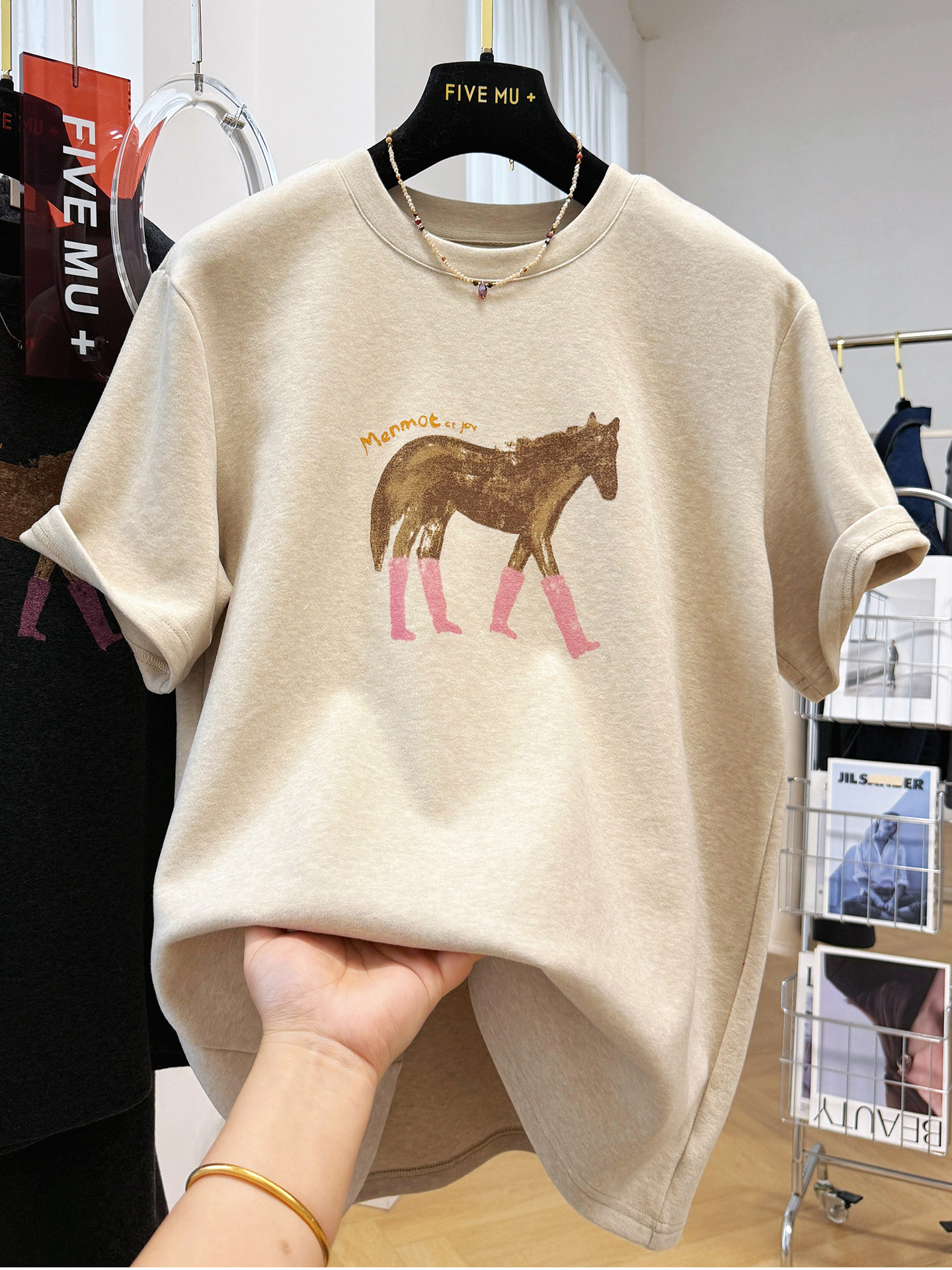 MY17575# 螺纹德绒大码300斤磨毛短袖T恤女卡通印花宽松半袖打底衫...