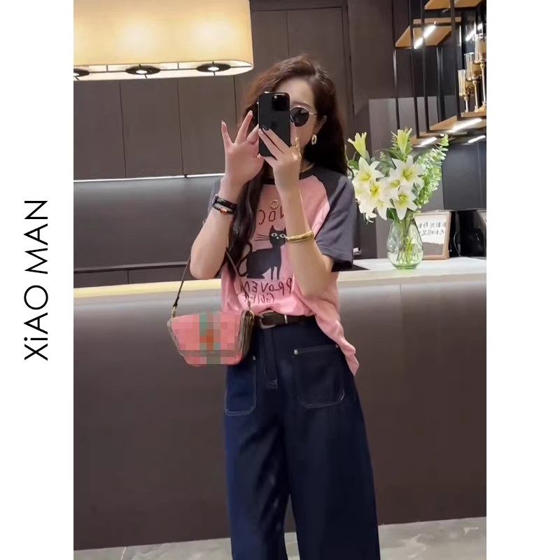 高腰休閑設計天絲九分闊腿牛仔褲女2026夏新款小個子八分直筒褲子
