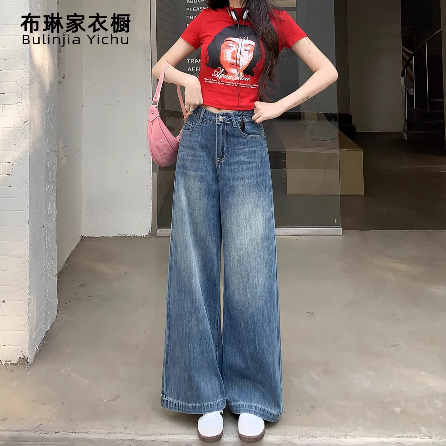 布琳家復古藍高腰直筒牛仔褲女2026春夏新款小個子寬松顯瘦闊腿褲