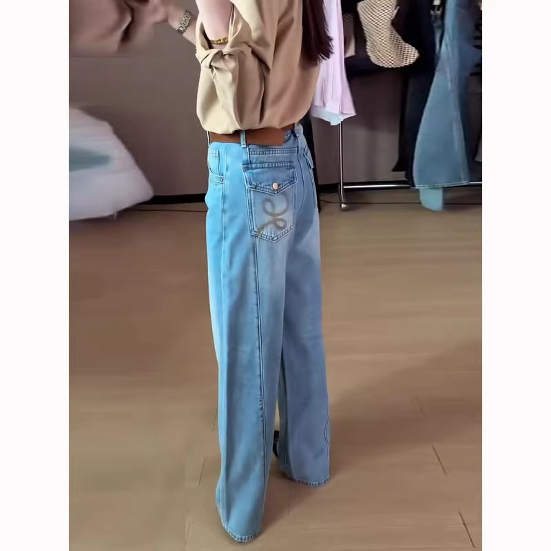 小個子淺藍色高腰闊腿牛仔褲女2026春季新款巨好看百搭直筒褲子xs