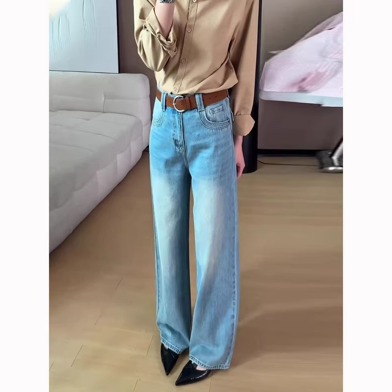 小個子淺藍色高腰闊腿牛仔褲女2026春季新款巨好看百搭直筒褲子xs