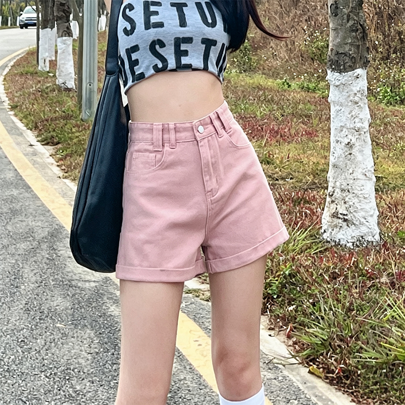 臟粉色牛仔短褲女2026春夏季高腰辣妹顯瘦顯高薄款彈力a字熱褲