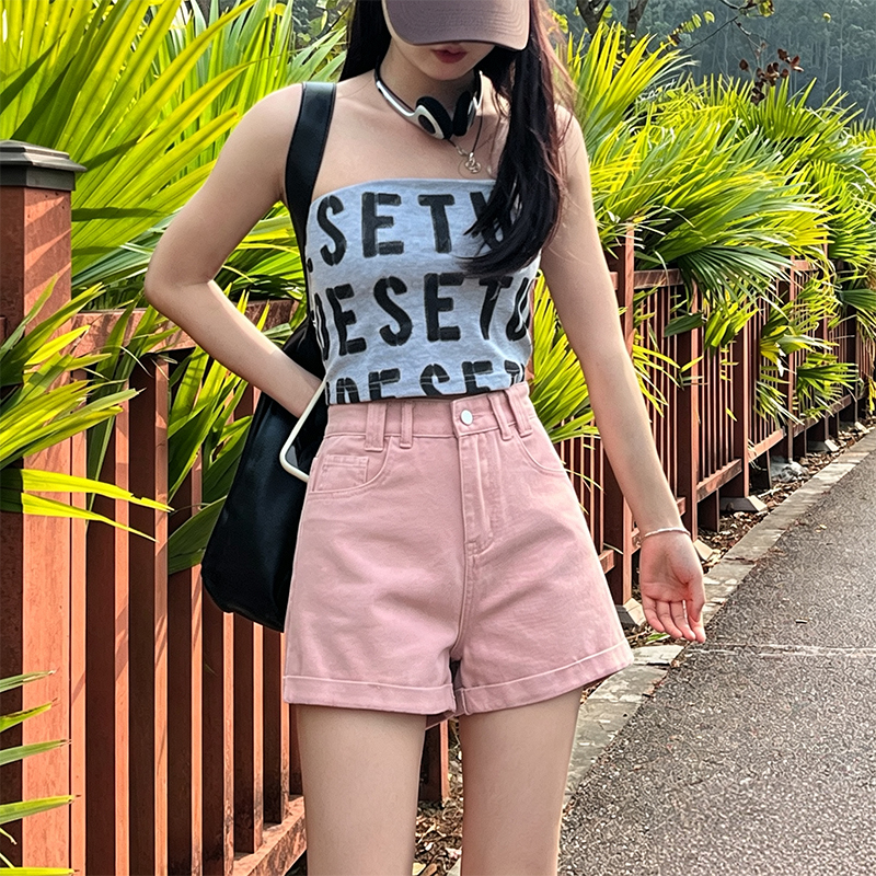 臟粉色牛仔短褲女2026春夏季高腰辣妹顯瘦顯高薄款彈力a字熱褲