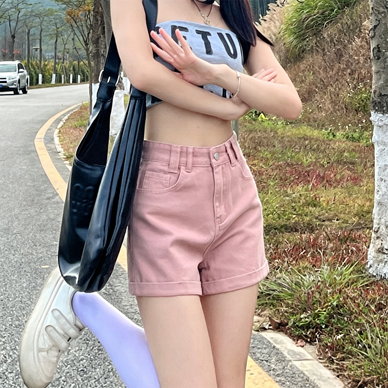 臟粉色牛仔短褲女2026春夏季高腰辣妹顯瘦顯高薄款彈力a字熱褲