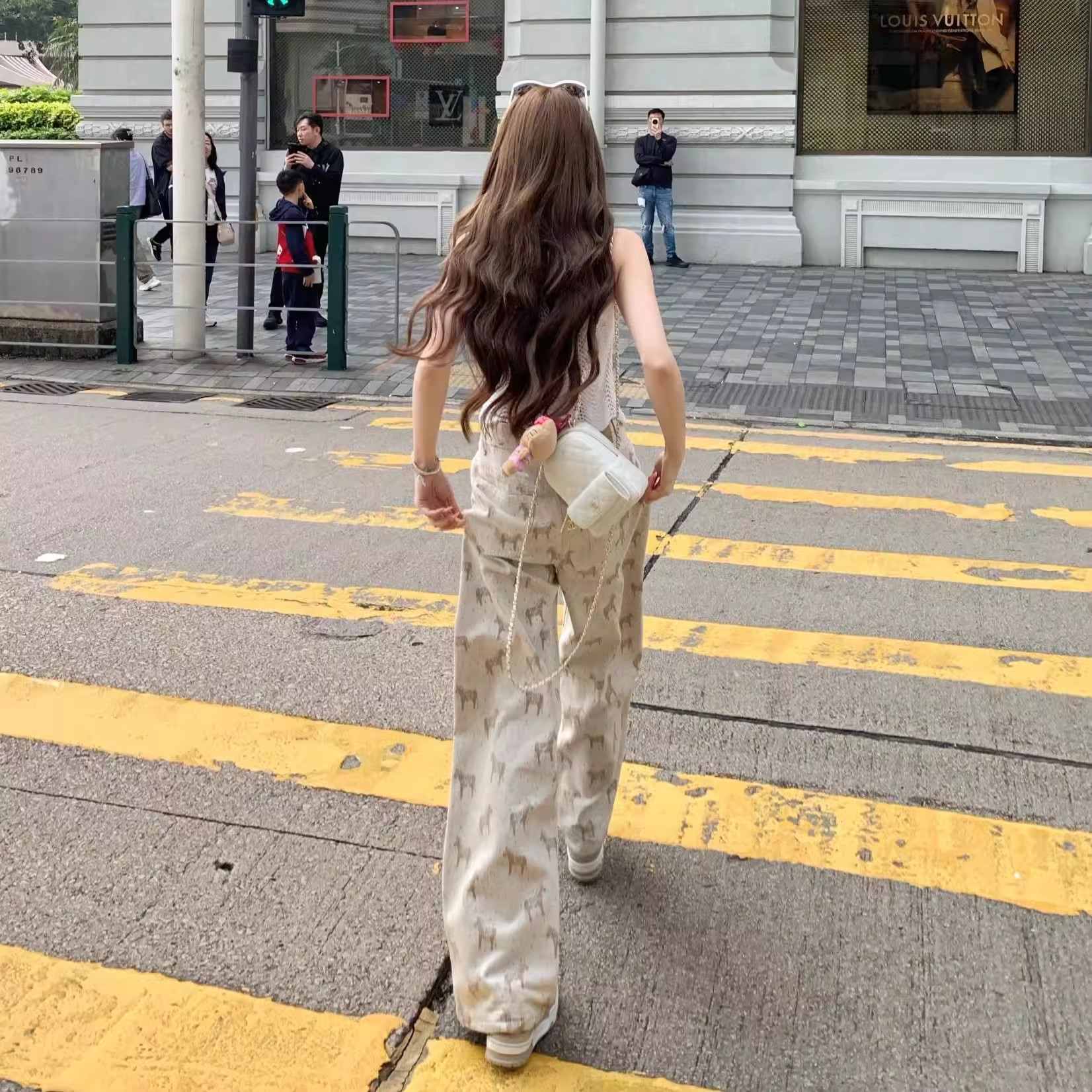 XUAN璇璇Herme*小馬92棉減齡寬松拖地直筒顯瘦提花牛仔褲女