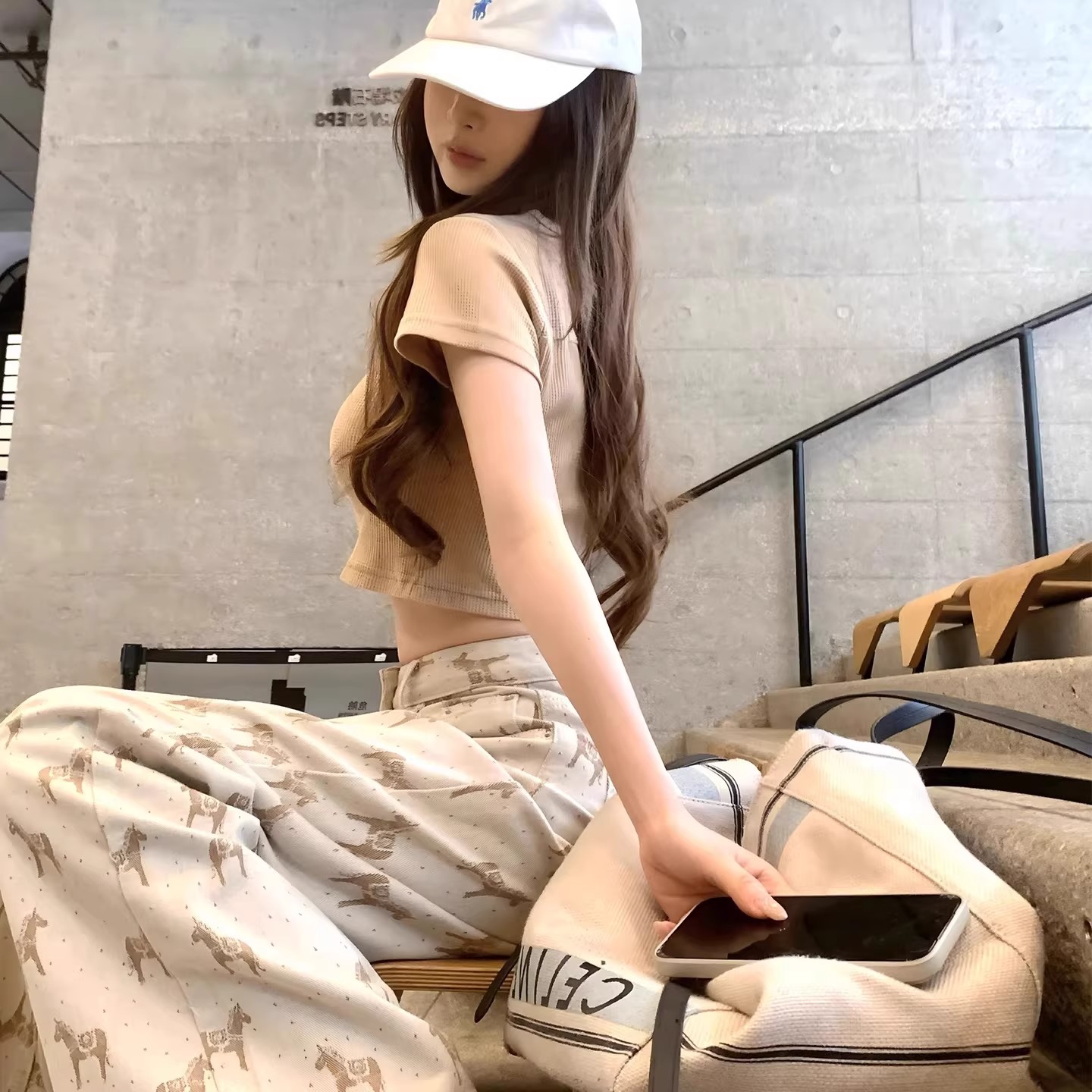 發財小馬2026新款春夏季印花牛仔高腰顯瘦闊腿褲女春直筒寬松褲子