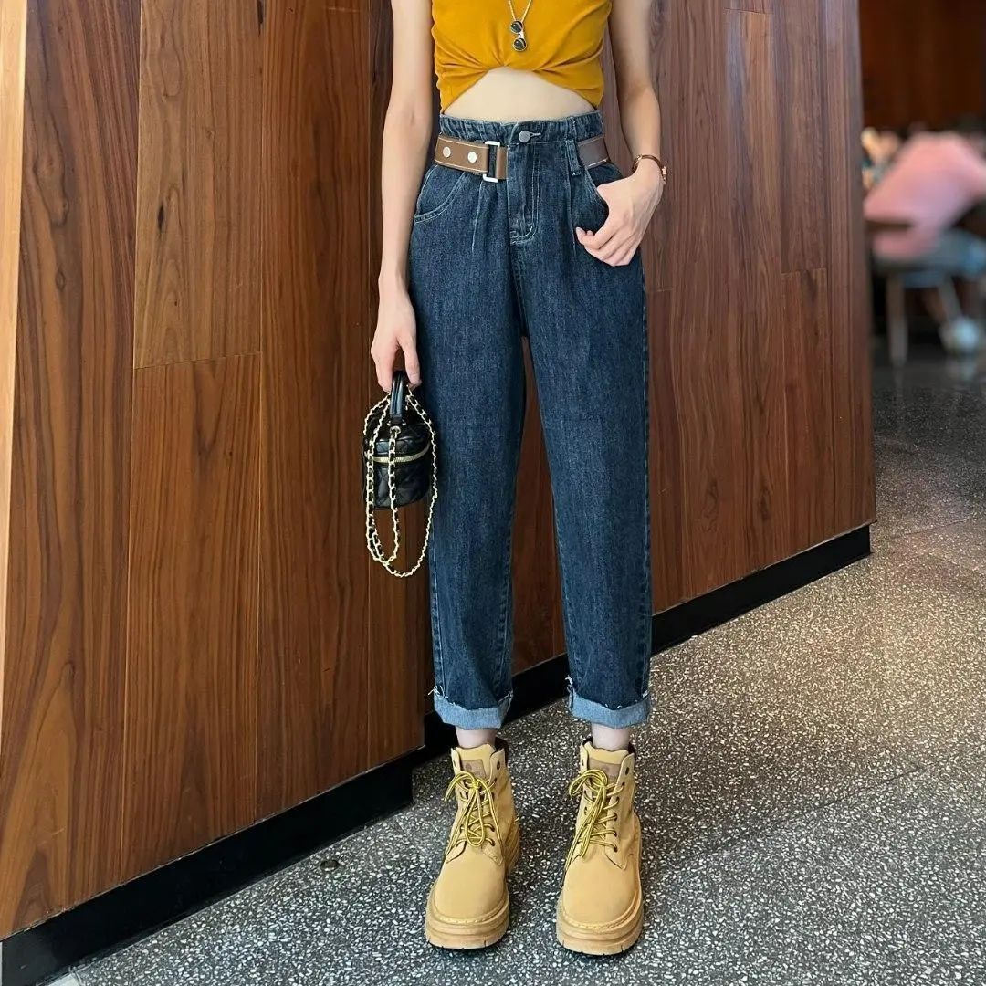 高腰哈倫牛仔褲女2026年春季新款設計感小眾寬松顯瘦直筒老爹褲子