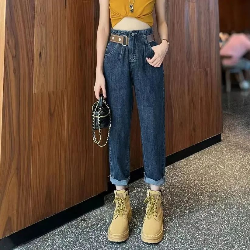 高腰哈倫牛仔褲女2026年春季新款設計感小眾寬松顯瘦直筒老爹褲子