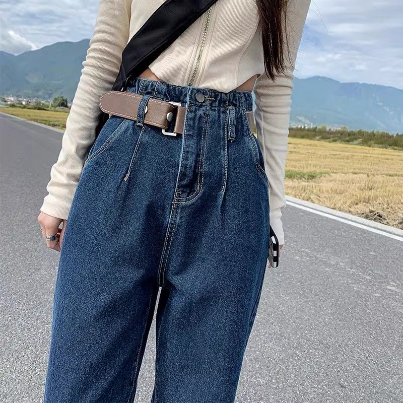 潮牌設計感小眾高腰牛仔褲女2026春秋季寬松直筒大碼顯瘦老爹褲子