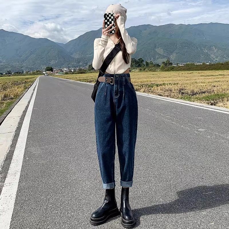 潮牌設計感小眾高腰牛仔褲女2026春秋季寬松直筒大碼顯瘦老爹褲子