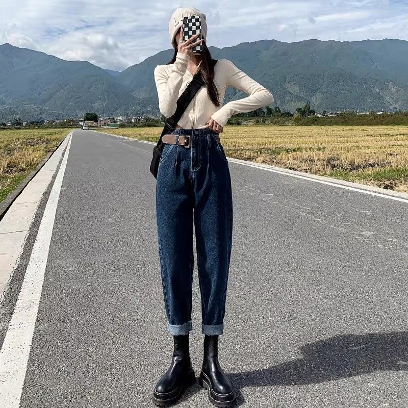 潮牌設計感小眾高腰牛仔褲女2026春秋季寬松直筒大碼顯瘦老爹褲子