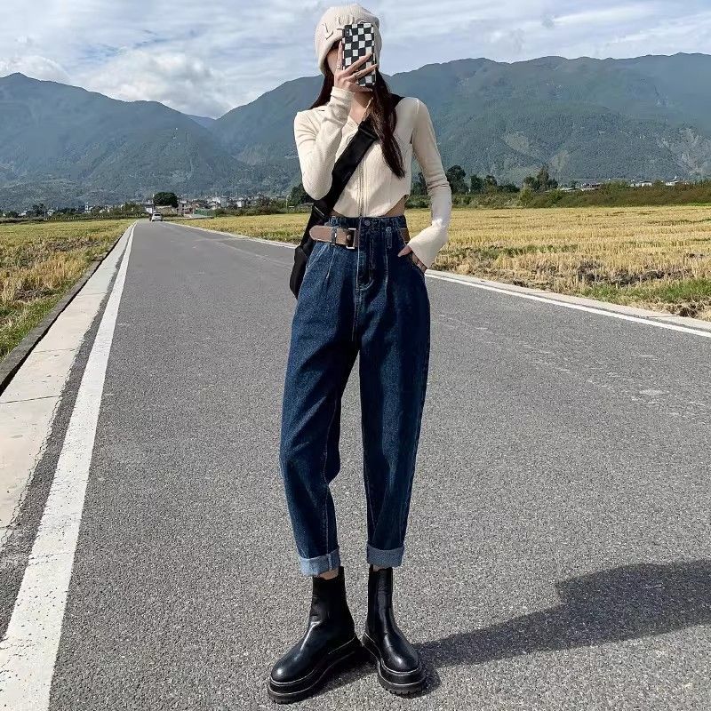 潮牌設計感小眾高腰牛仔褲女2026春秋季寬松直筒大碼顯瘦老爹褲子