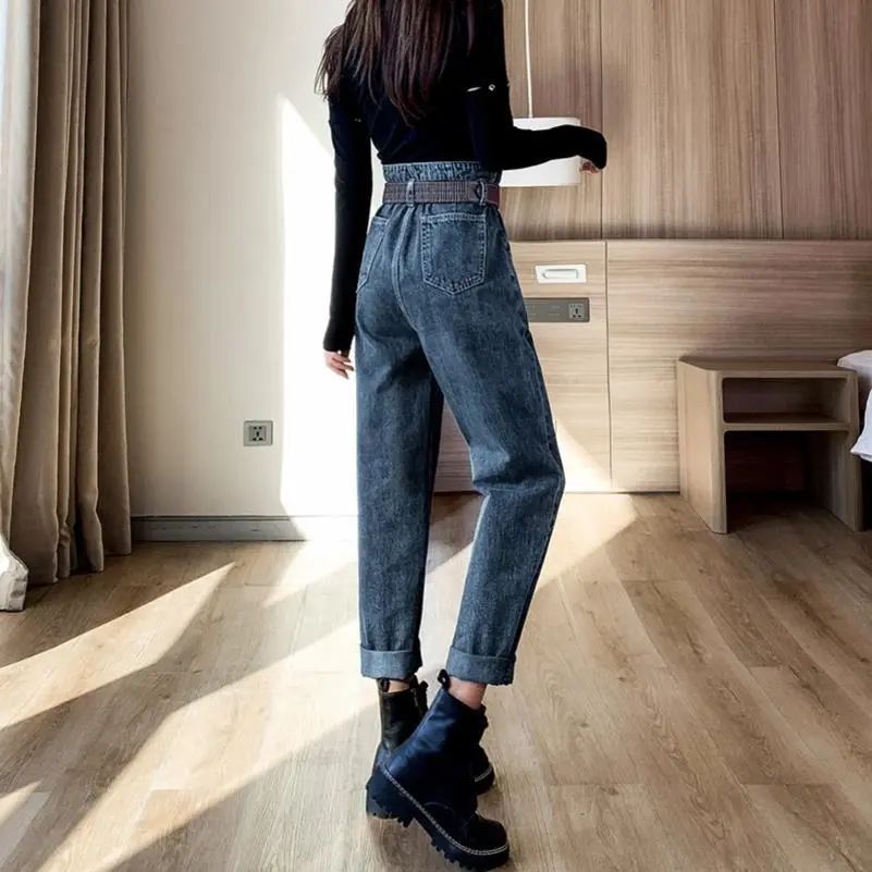 高腰牛仔褲女2026春秋新款復古顯瘦九分哈倫褲寬松休閑蘿卜老爹褲