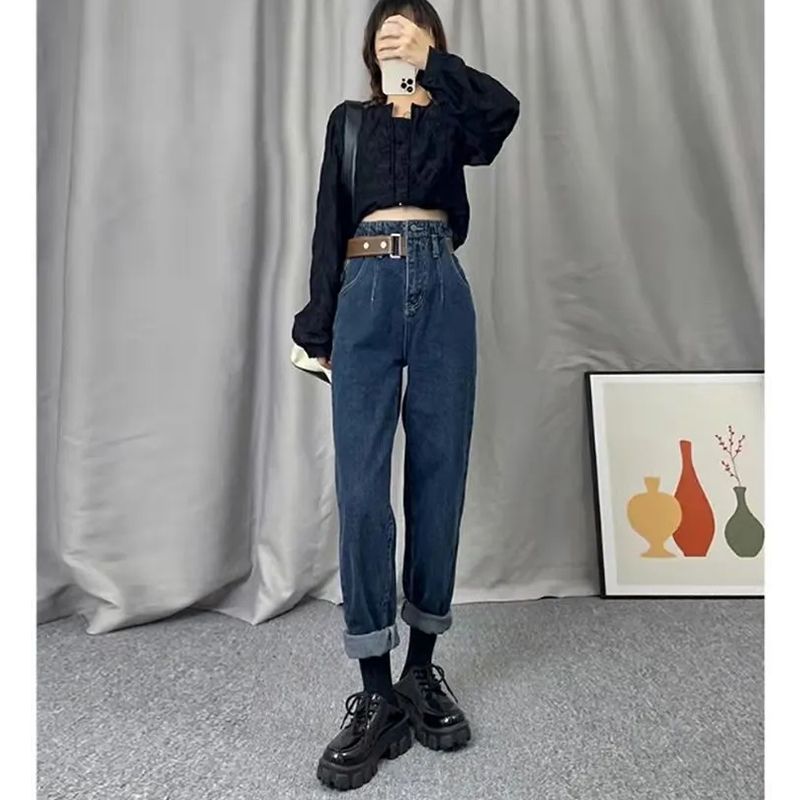 高腰寬松老爹直筒牛仔褲女顯瘦顯高九分2026春秋裝設計感春秋褲子
