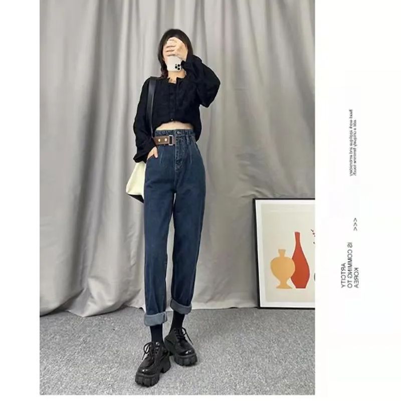 高腰寬松老爹直筒牛仔褲女顯瘦顯高九分2026春秋裝設計感春秋褲子