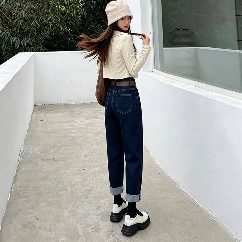 哈倫牛仔褲女2026年春夏季高腰顯瘦寬松闊腿設計感蘿卜老爹褲潮