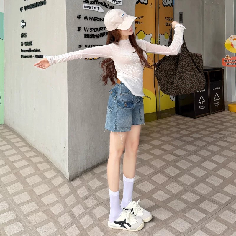 方袋牛仔短褲女夏季薄款2026新款寬松顯瘦時尚毛邊修身高級短褲子