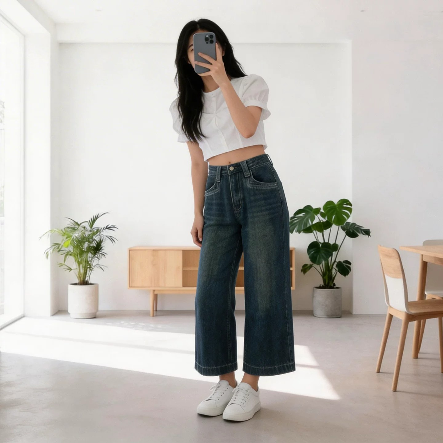 八分闊腿牛仔褲女2026新款春秋150小個子穿搭復古九分窄版直筒褲