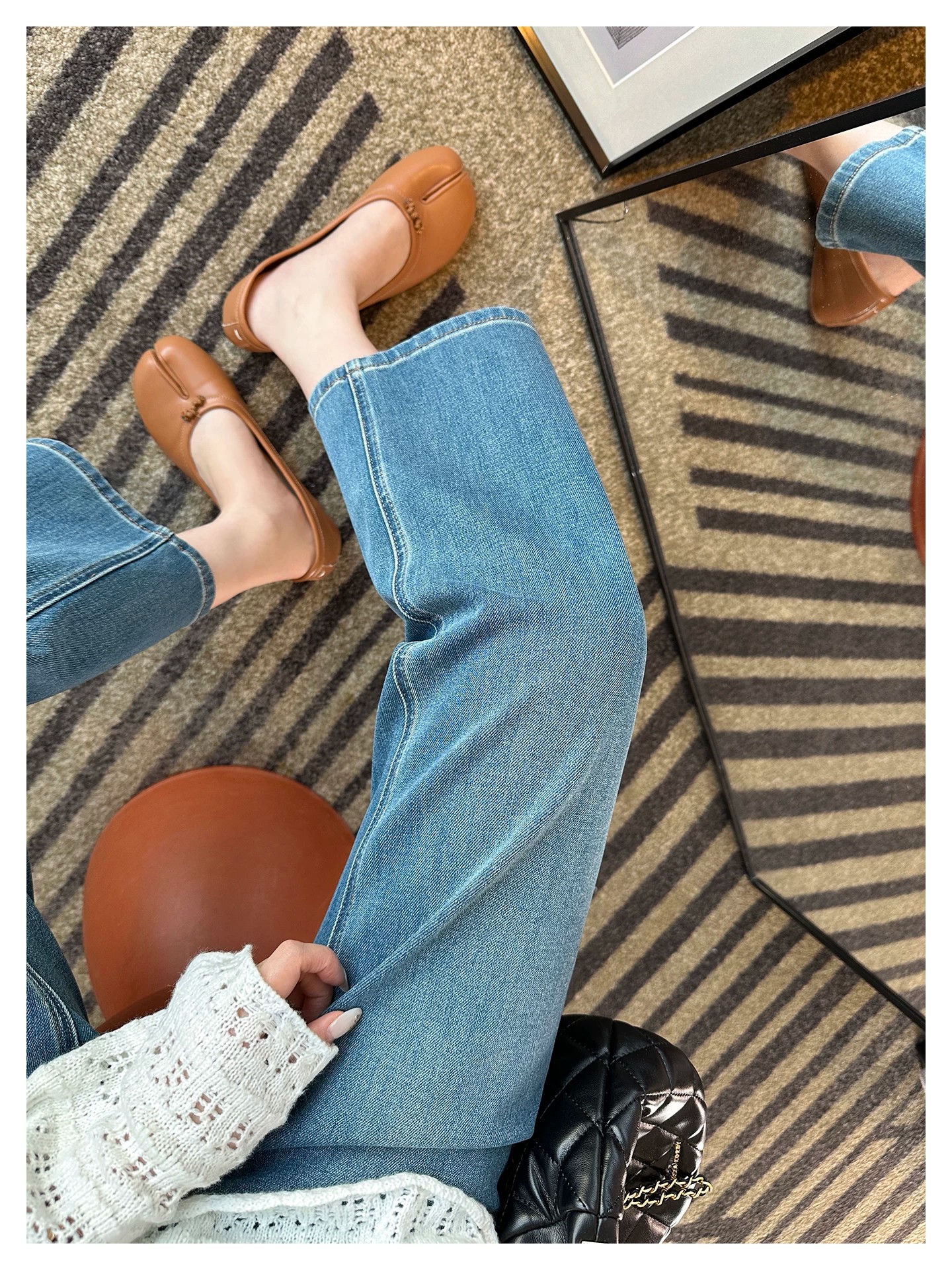 版型巨牛！~小馬刺繡直筒牛仔褲女2026新款小個子九分寬松奶奶褲