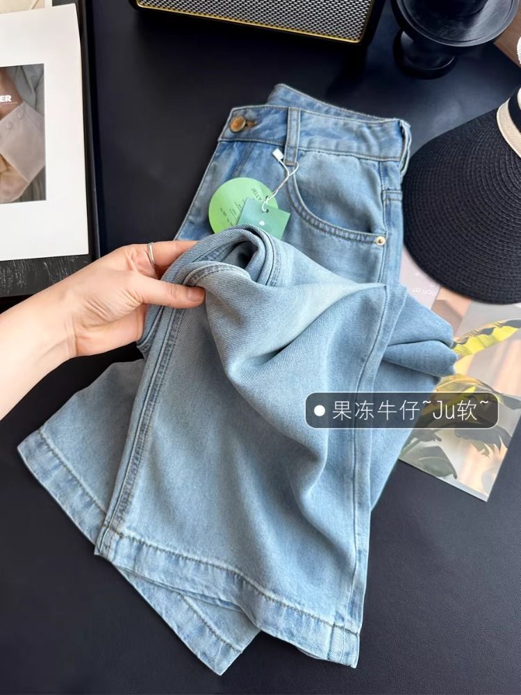 果凍軟牛仔!輕薄垂墜感闊腿褲女漢麻萊賽爾天絲寬松顯瘦直筒長褲