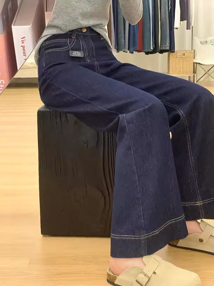 丹寧藍小個子微喇牛仔褲女2026夏季薄款深藍色高腰闊腿透氣喇叭褲