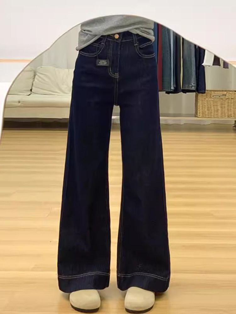 丹寧藍小個子微喇牛仔褲女2026夏季薄款深藍色高腰闊腿透氣喇叭褲