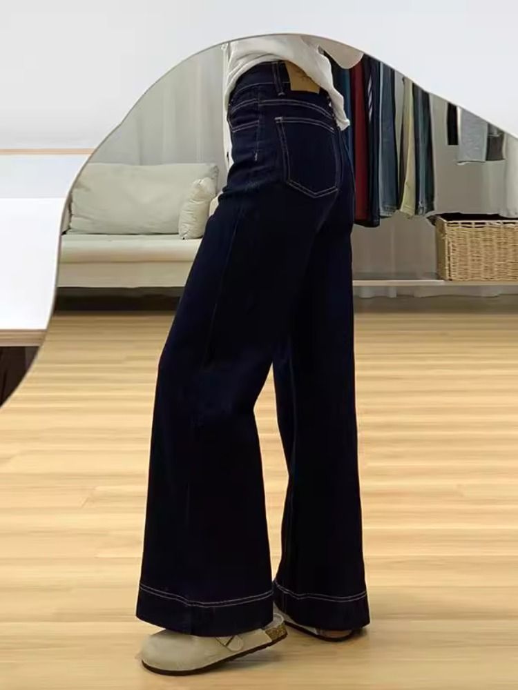 丹寧藍小個子微喇牛仔褲女2026夏季薄款深藍色高腰闊腿透氣喇叭褲