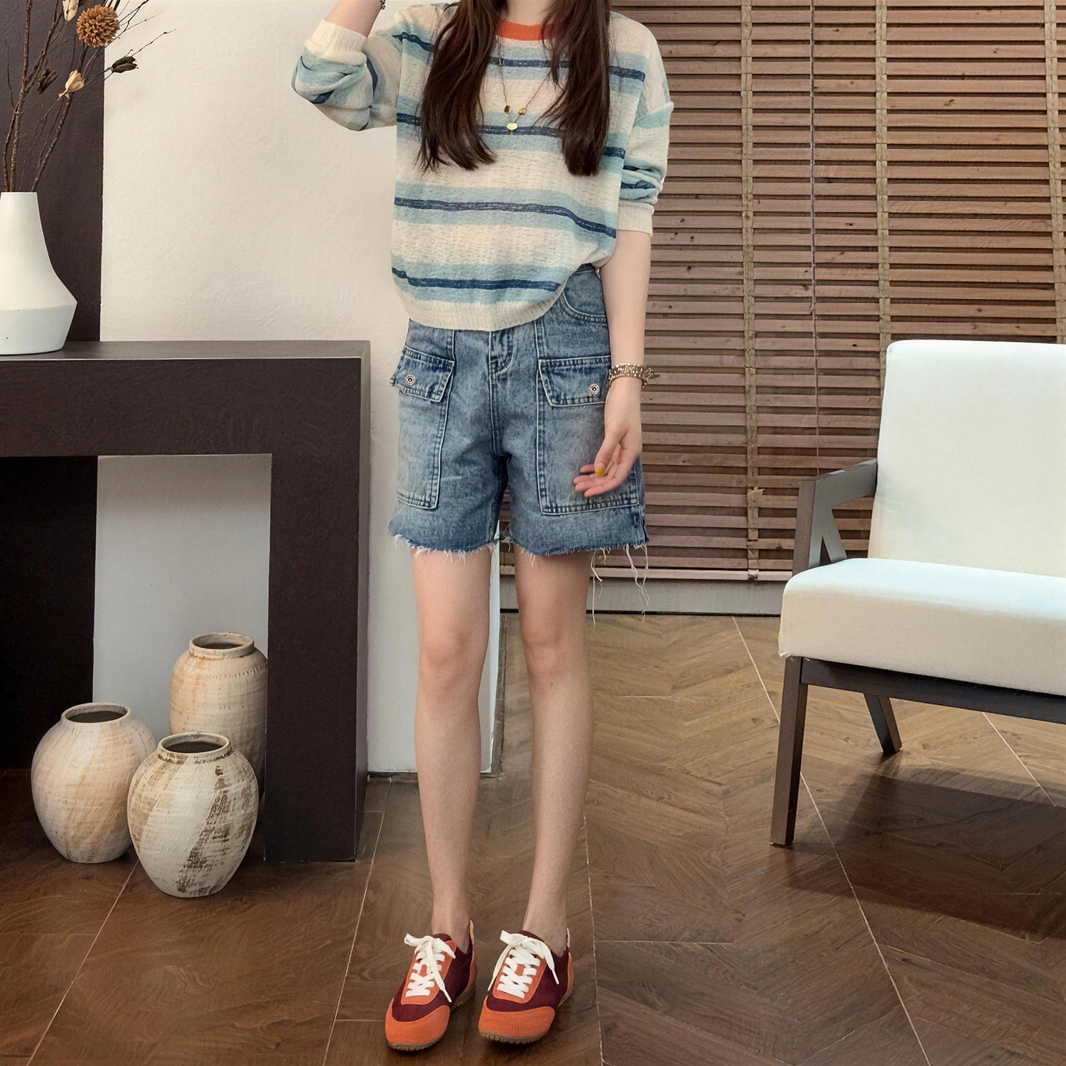 2026夏季薄款大碼女裝洋氣毛邊工裝闊腿牛仔短褲新款顯瘦百搭熱褲