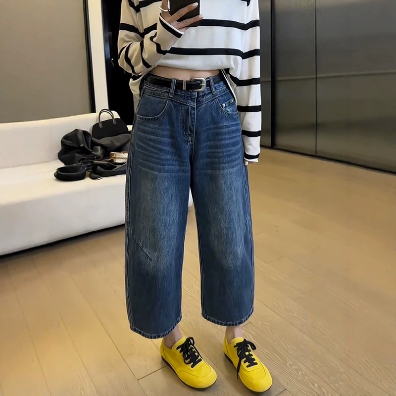大碼直筒牛仔褲女夏季薄款2026新款褲子小個子胖mm顯瘦九分闊腿褲