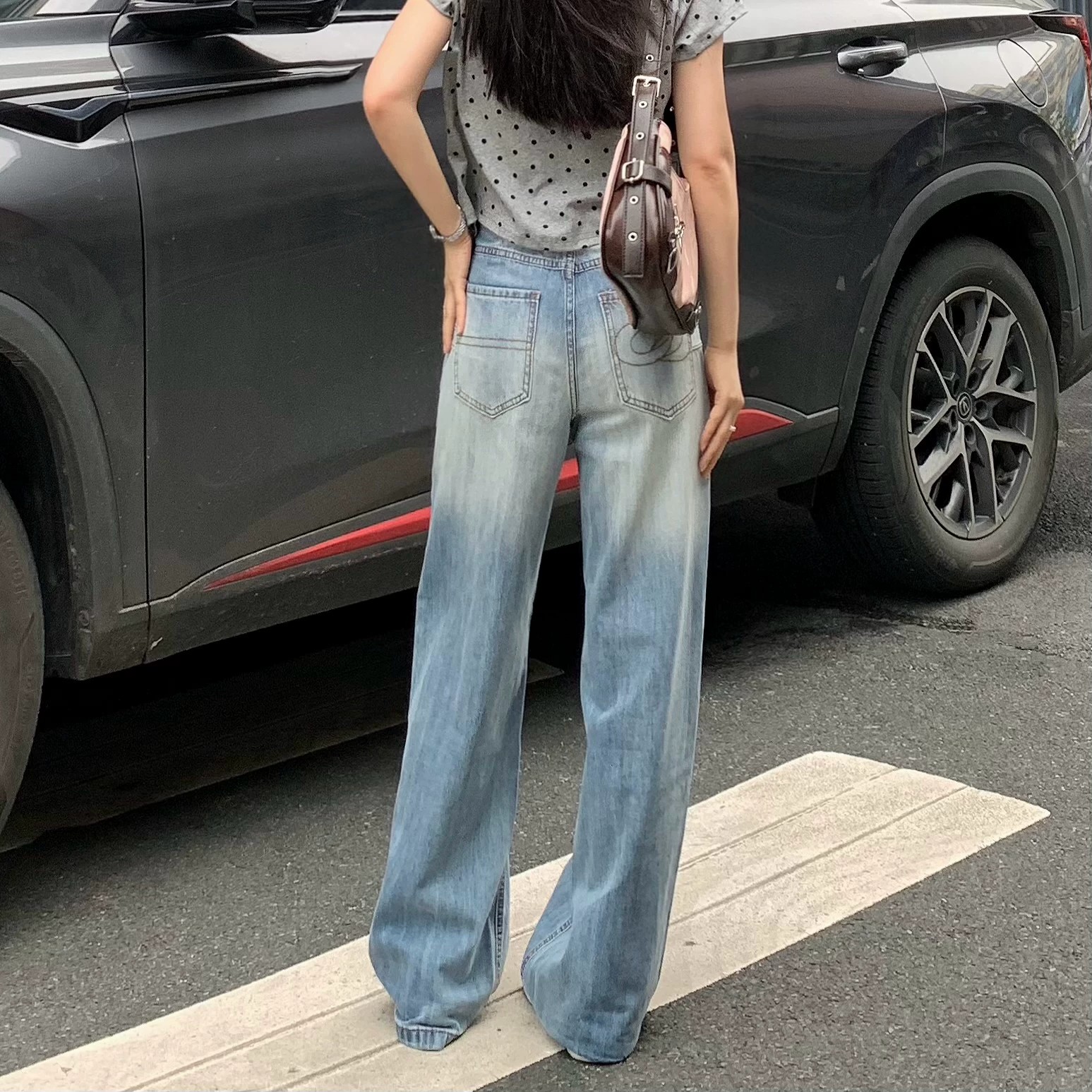純哥家美式水洗闊腿牛仔褲女2026春夏新款設計感高腰寬松顯瘦褲子