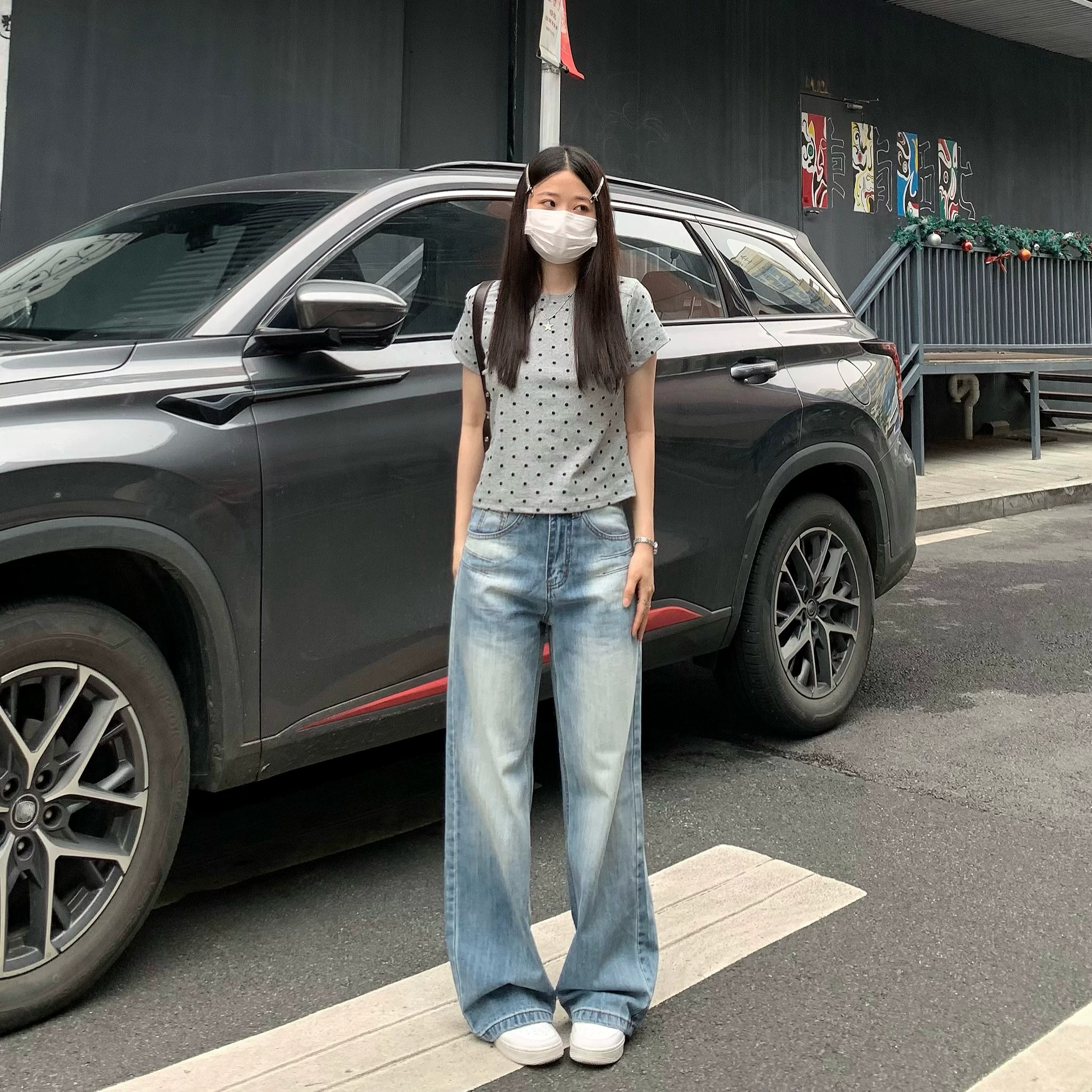純哥家美式水洗闊腿牛仔褲女2026春夏新款設計感高腰寬松顯瘦褲子