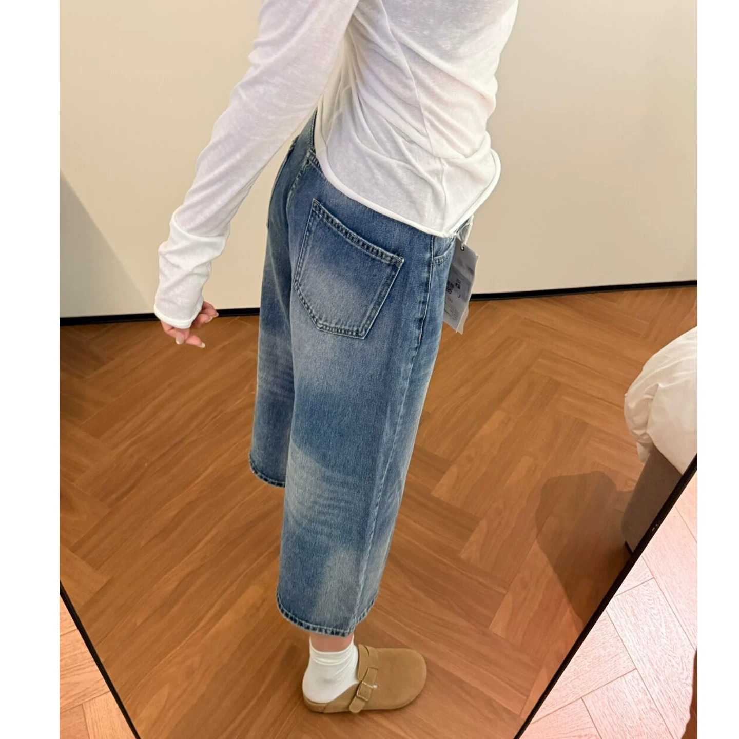美式復古七分牛仔短褲女2026夏季新款高腰直筒寬松7分闊腿中褲子