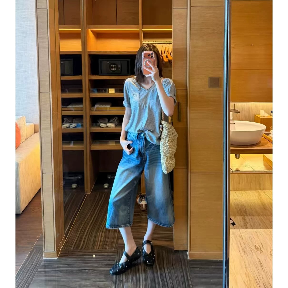 復古闊腿牛仔七分褲女夏季新款胖mm梨形身材大碼寬松顯瘦直筒褲子