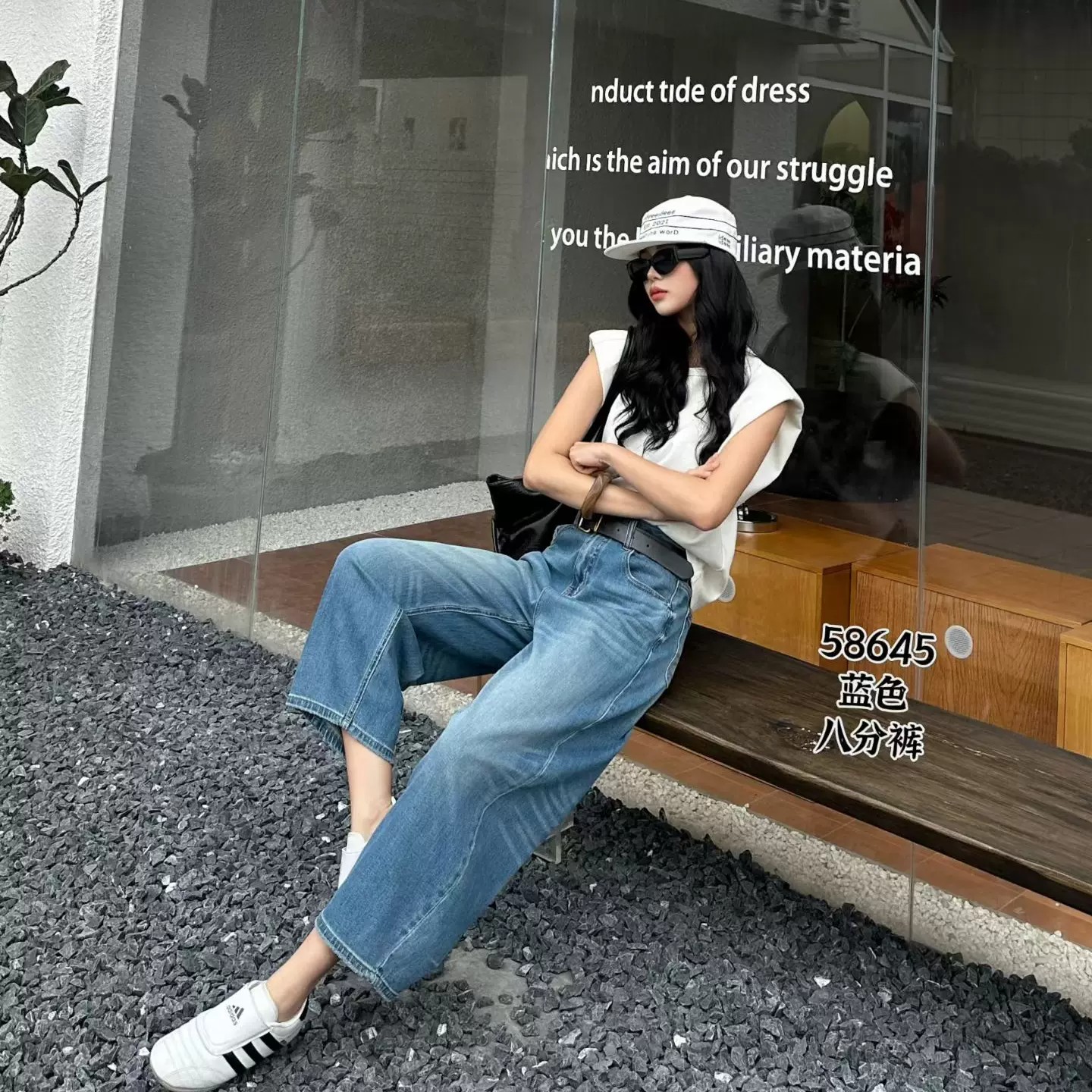 歐貨夏款設計感后袋刺繡彎刀褲2026年新款寬松顯瘦爆款八分牛仔褲