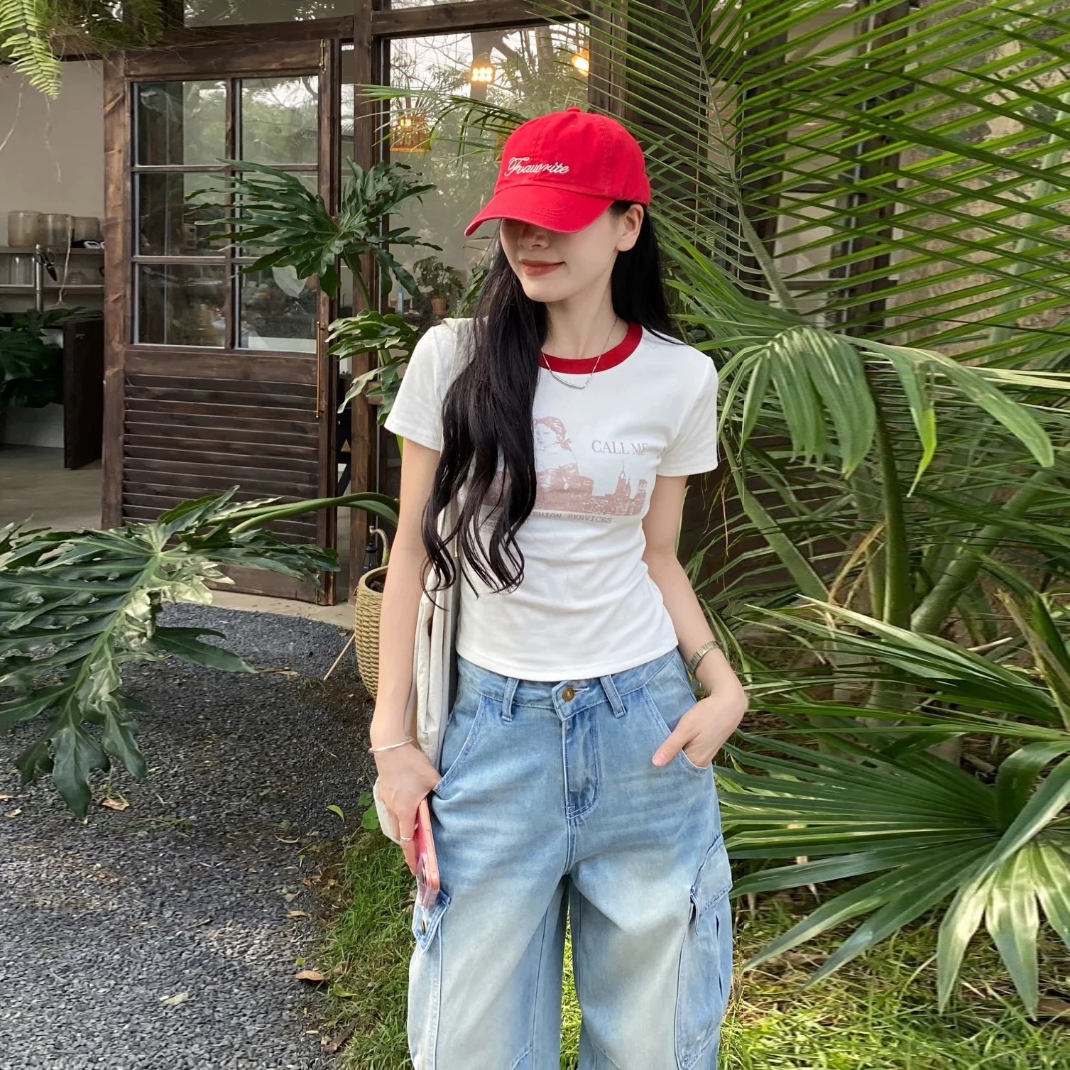 淺色復古工裝多口袋九分闊腿牛仔褲女小個子夏薄款顯瘦直筒休閑褲