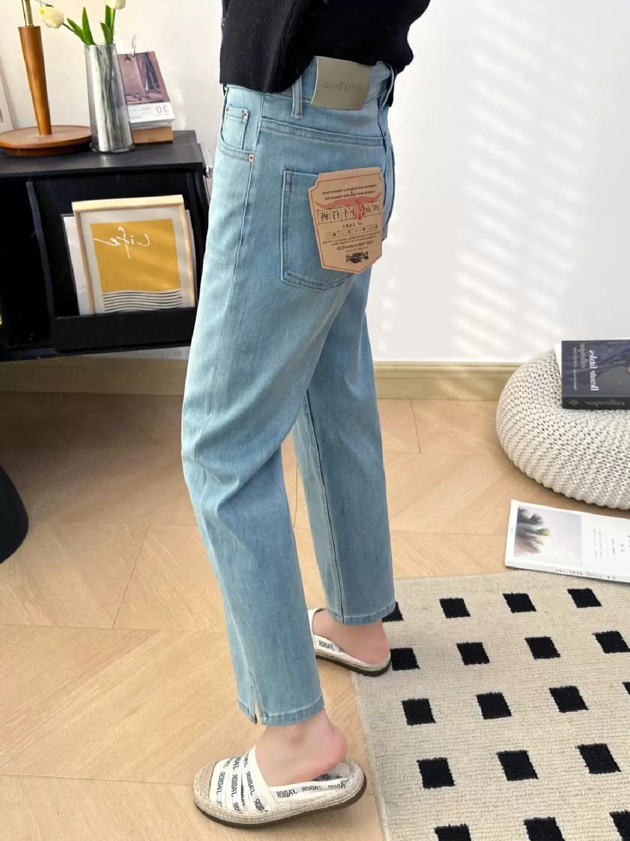 萊賽爾天絲直筒牛仔褲女夏季薄款大碼胖mm梨形身材顯瘦九分闊腿褲