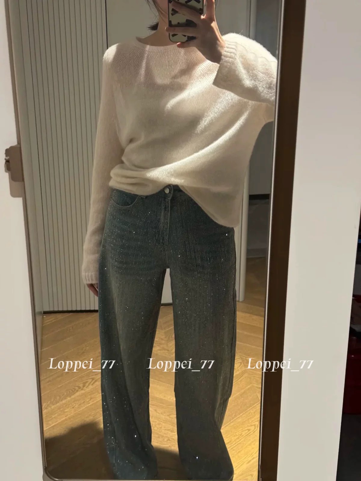 滿天星燙鉆闊腿牛仔褲女夏季新款高級感時尚百搭寬松顯瘦拖地長褲