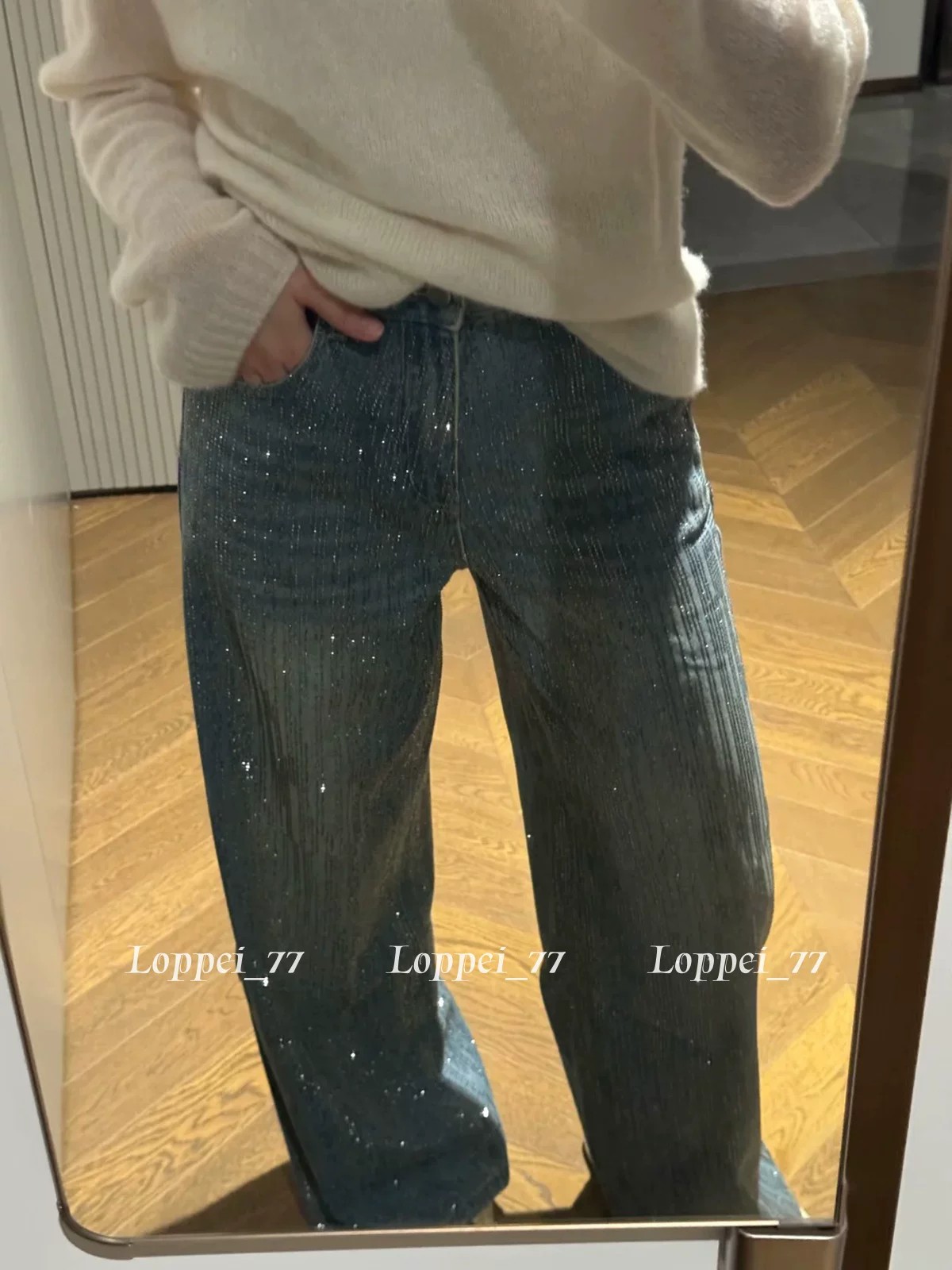 滿天星燙鉆闊腿牛仔褲女夏季新款高級感時尚百搭寬松顯瘦拖地長褲