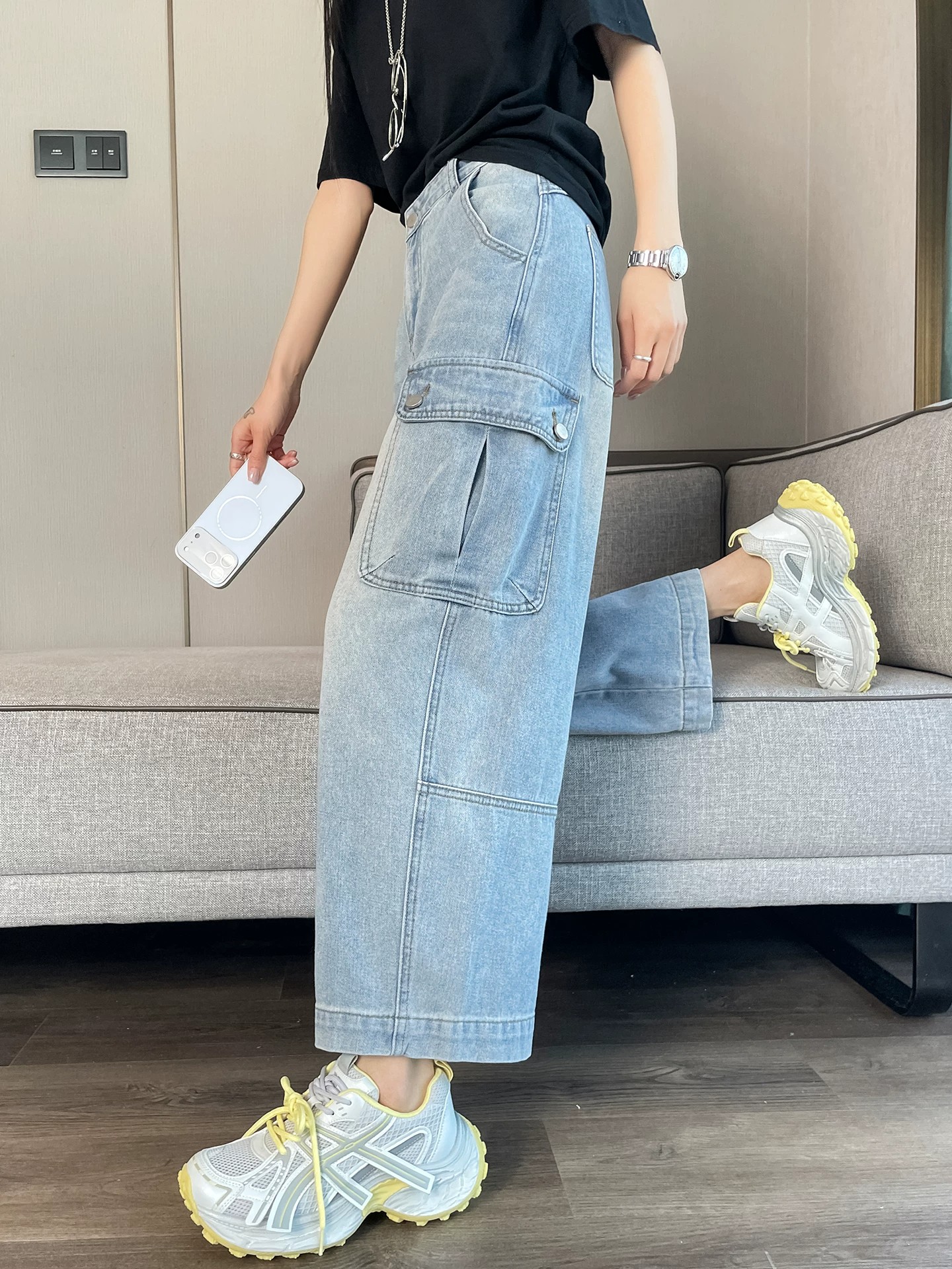 工裝闊腿牛仔褲女2026新款九分褲寬松顯瘦彎刀褲版型超好看的褲子