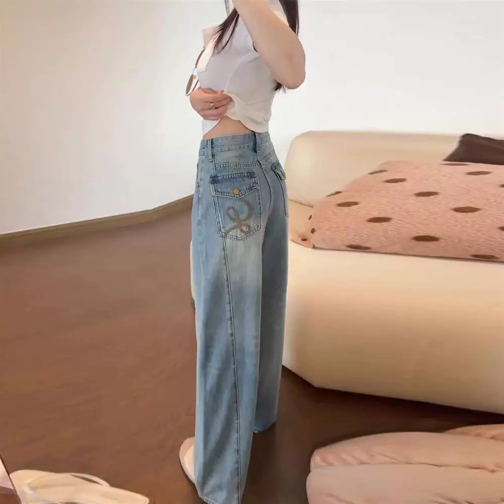 2026超火巨好看百搭褲子女夏季薄款淺藍色小個子垂墜感牛仔闊腿褲