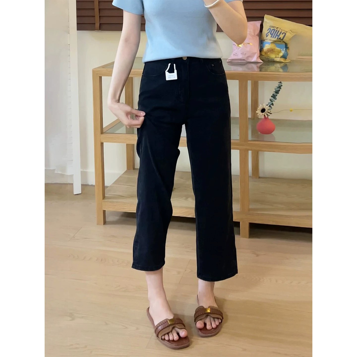 萊賽爾天絲直筒牛仔褲女2026夏季薄款小個子顯瘦九分窄版煙管褲子