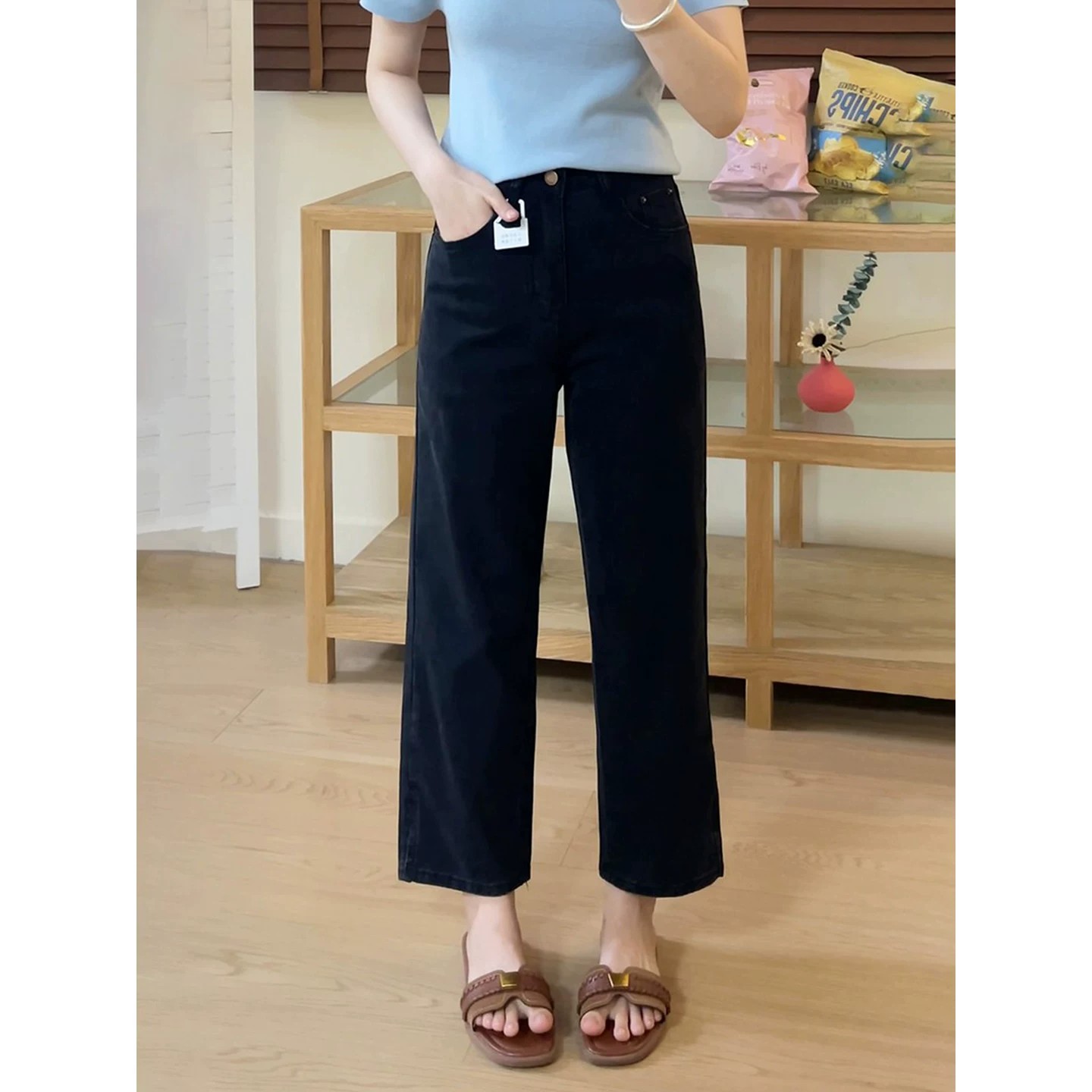 萊賽爾天絲直筒牛仔褲女2026夏季薄款小個子顯瘦九分窄版煙管褲子
