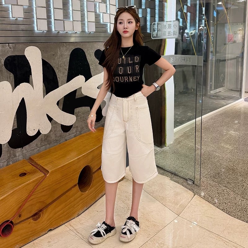 七分牛仔褲女夏薄款2026新款顯瘦寬松休閑原色休閑時髦辣妹直筒褲